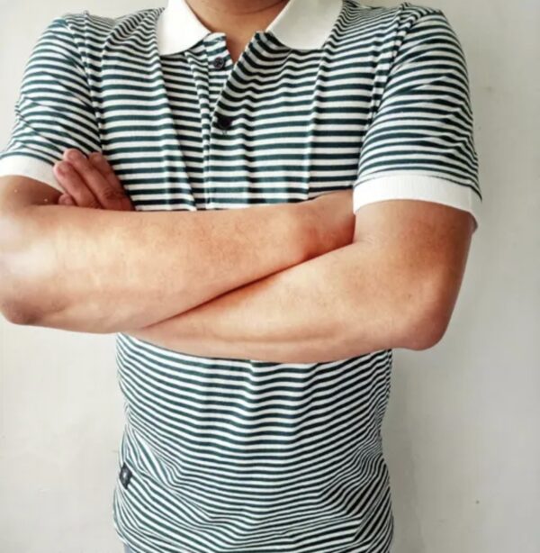 Men's Black Short Sleeve T-Shirt with Polo Collar